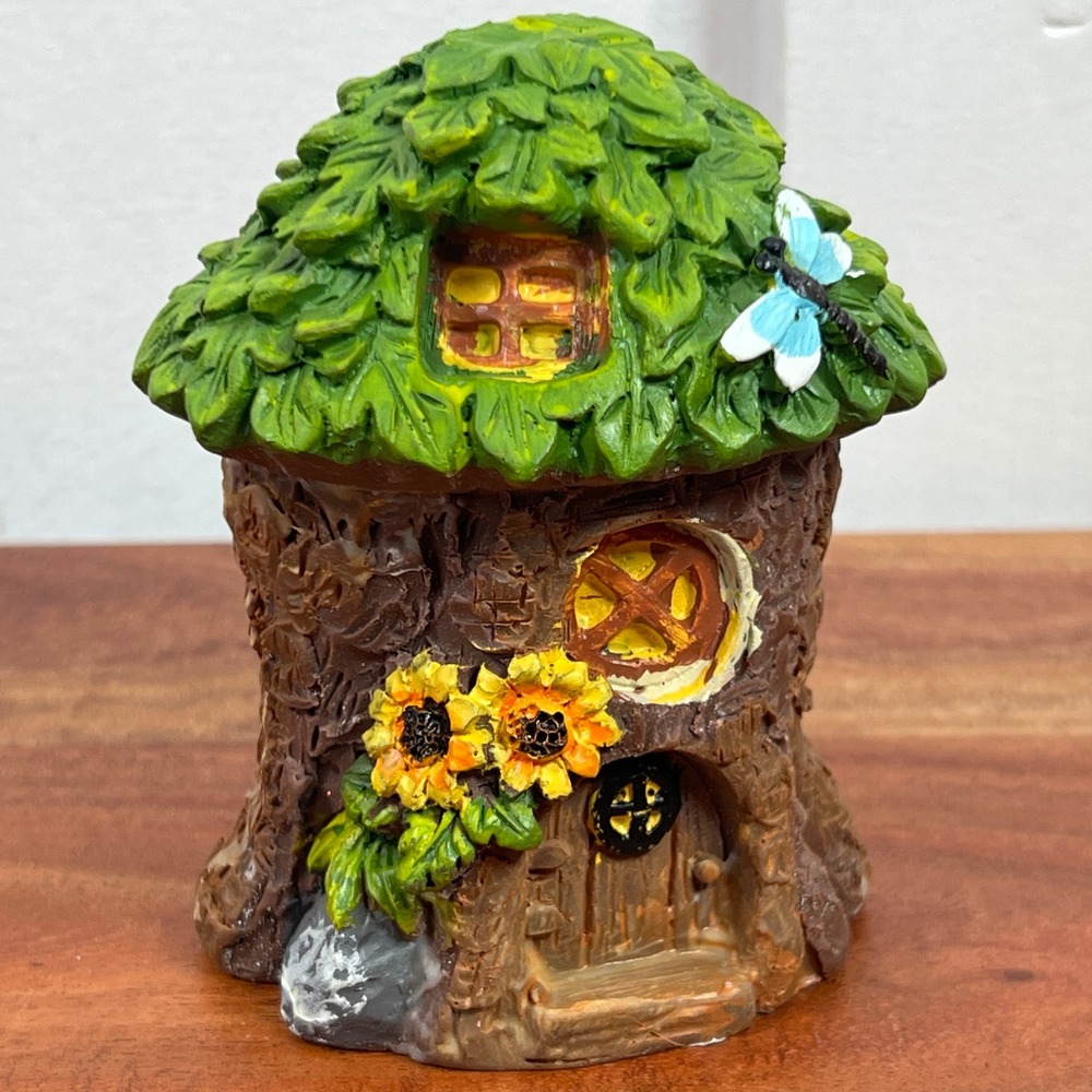 Forest Fairy Garden Tree House Figurine Sunflower Dragonfly 362217 2308